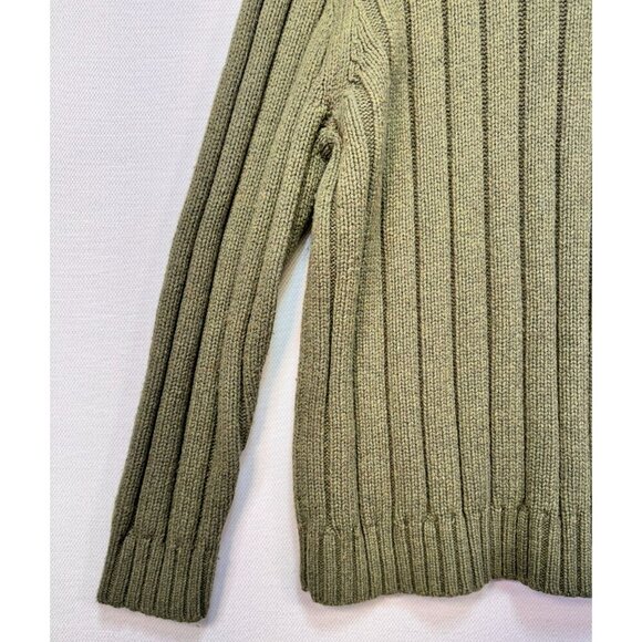 Lands' End Men's Ribbed Knit Sweater Size L Olive Green Long Sleeve Button Neck - Picture 8 of 8